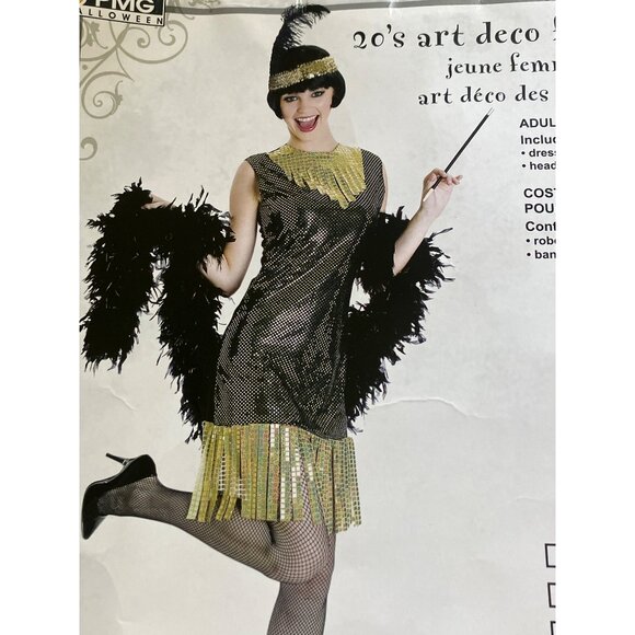 Roaring 20s Art Deco Flapper Costume Adult Includes Dress & Headband Size Large - Picture 2 of 13